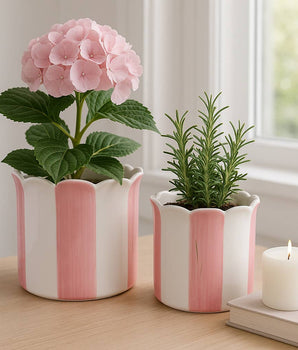 Pink and White Striped Planter